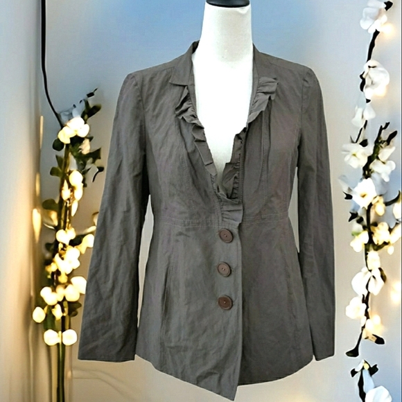 Christopher & Banks Jackets & Blazers - NWT Christopher & Banks Ruffle V-Neck Button Up Jacket Sz Small